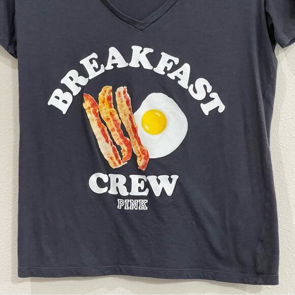 Pink Victoria's Secret Breakfast Crew Charcoal Gray Short Sleeve Tee - Small - Picture 5 of 9